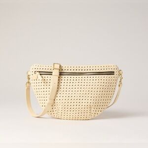 Clare V Cream Grande Fanny Rattan Crossbody Bag